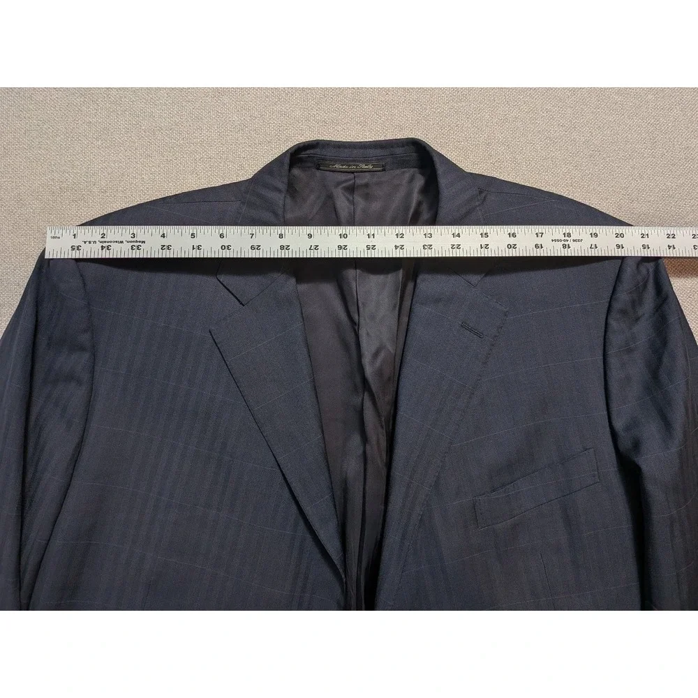 Ermenegildo Zegna Men's Blazer 48L Navy Wool Windowpane 3-Button Made in Italy